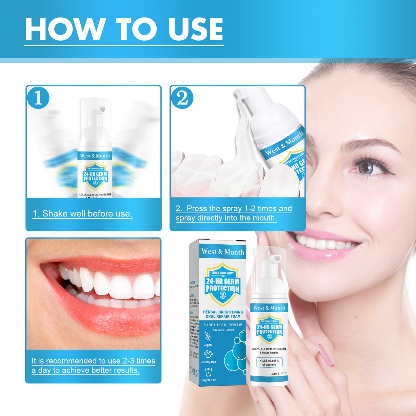Herbal Brightening Oral Repair Foam, Clean Bad Breath And Teeth Stains With White Teeth Foam