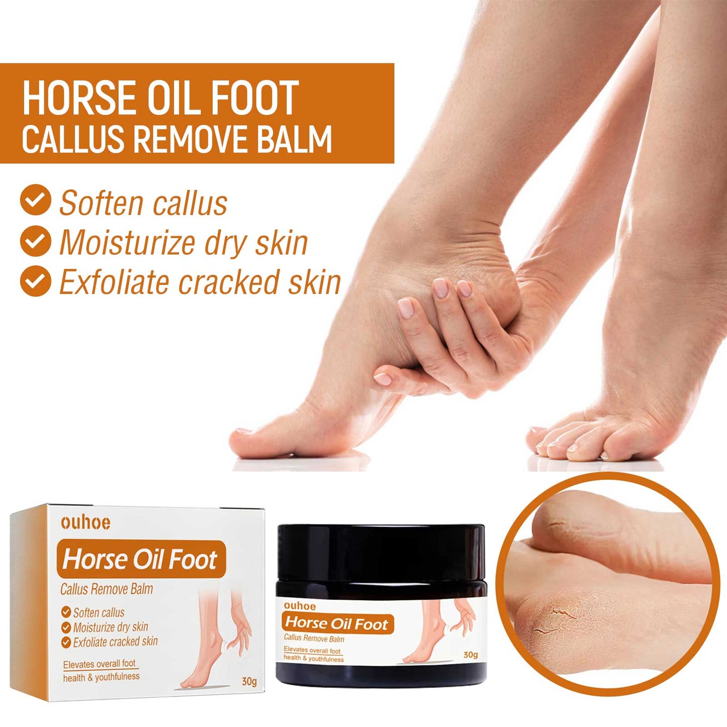 Horse Oil Foot Care Cream, Repair Heel Peeling Anti-Cracking Moisturizing Foot Care Cream