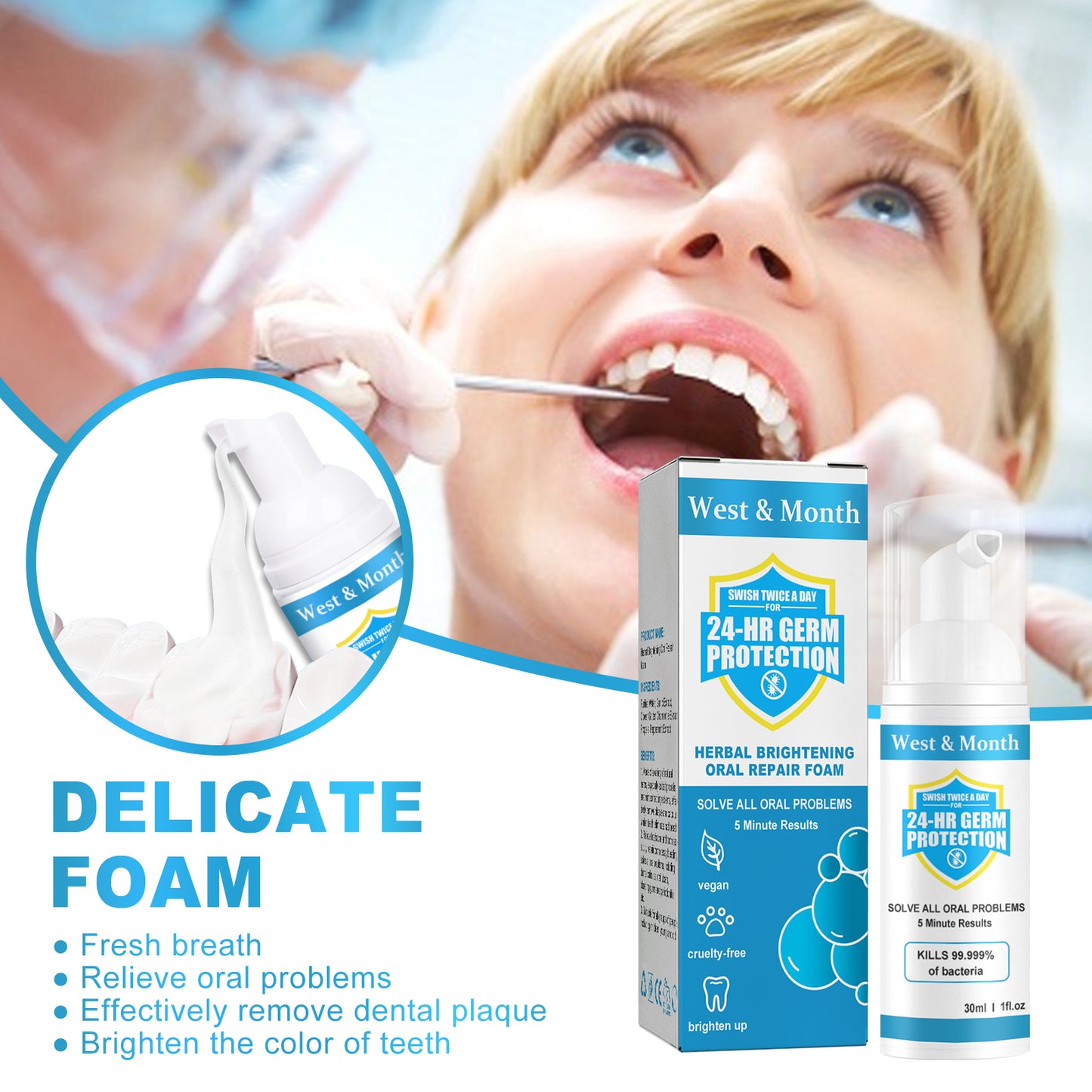 Herbal Brightening Oral Repair Foam, Clean Bad Breath And Teeth Stains With White Teeth Foam