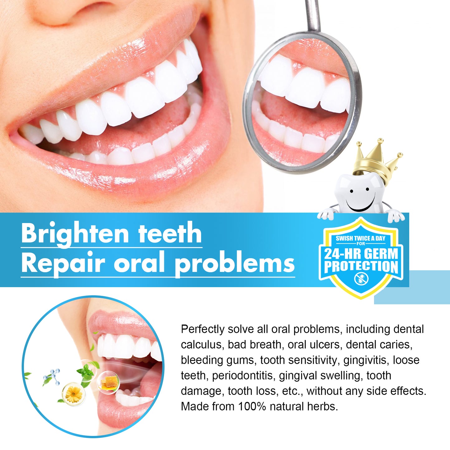 Herbal Brightening Oral Repair Foam, Clean Bad Breath And Teeth Stains With White Teeth Foam
