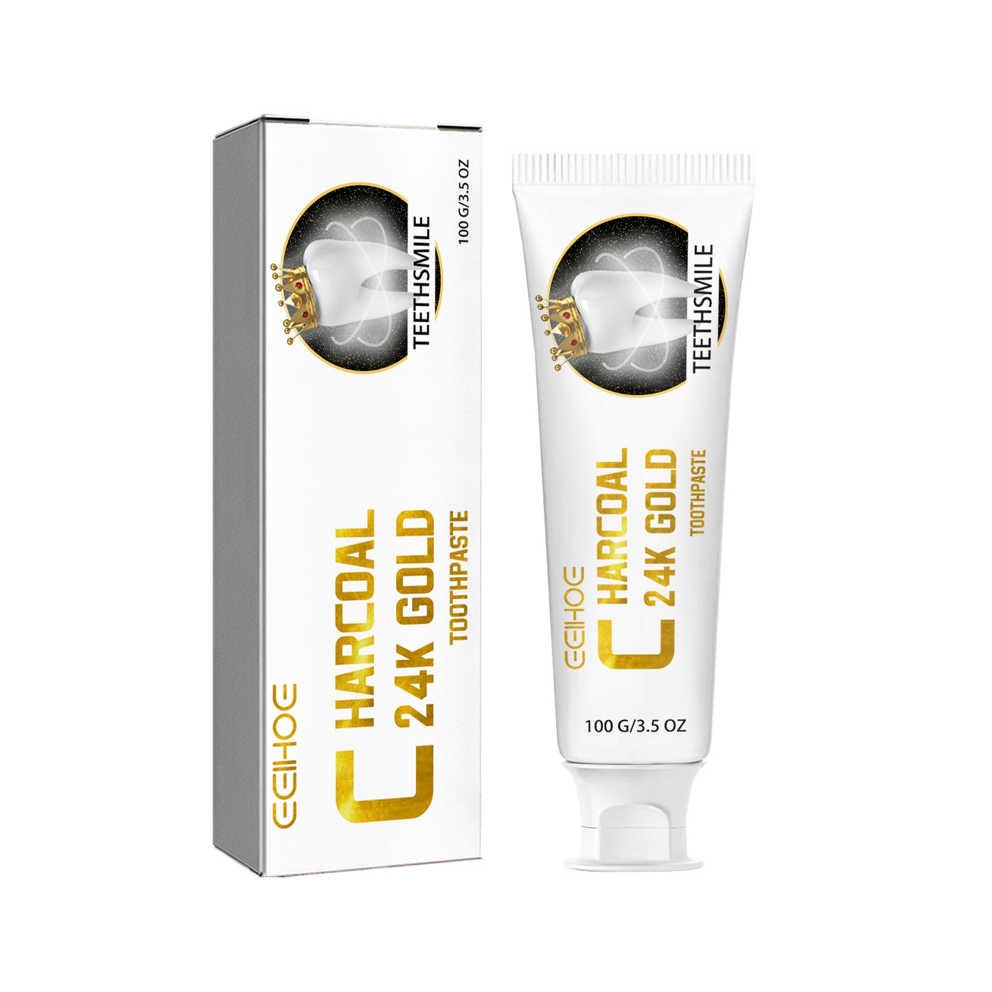 Charcoal 24k Gold Toothpaste, Deep Clean Stained Teeth Yellow Care Mouth Fresh Breath White Beautiful Teeth