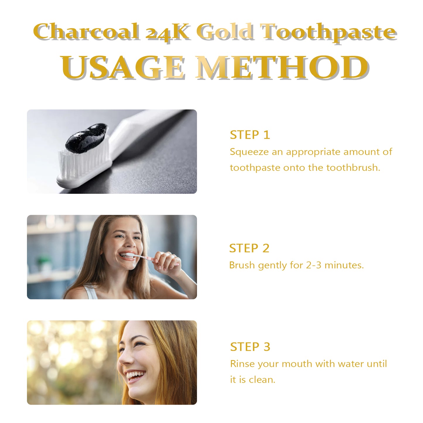 Charcoal 24k Gold Toothpaste, Deep Clean Stained Teeth Yellow Care Mouth Fresh Breath White Beautiful Teeth