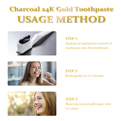Charcoal 24k Gold Toothpaste, Deep Clean Stained Teeth Yellow Care Mouth Fresh Breath White Beautiful Teeth